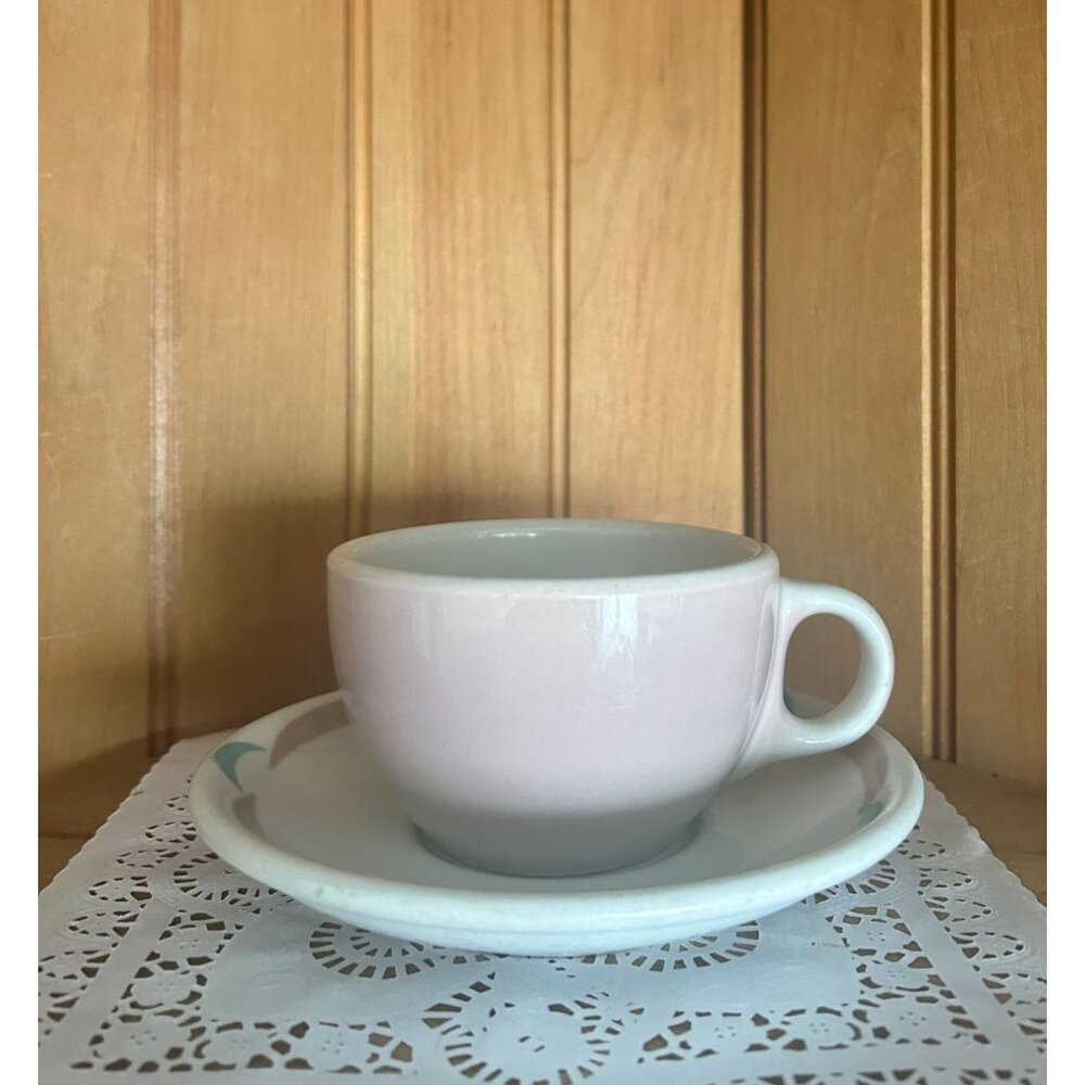 Shenango Restaurant Ware Teacup Saucer Set Vintage Retro Diner Chunky Pink Ombre